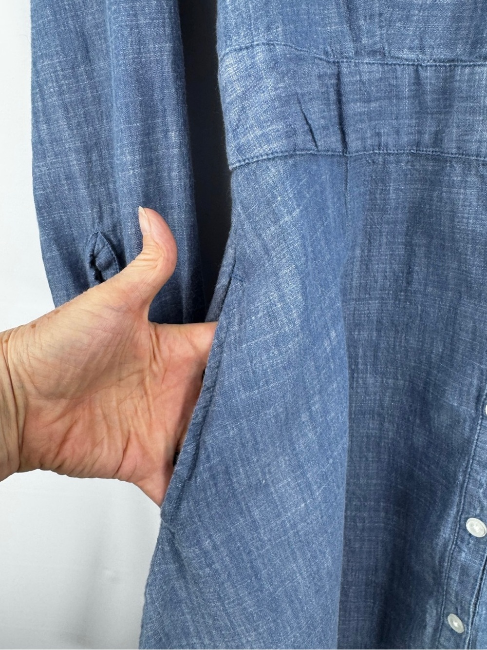 Chambray Blue Denim Button-Front Shirt Dress - Picture 7 of 16